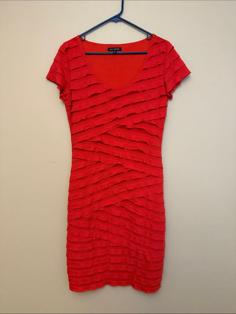 Max Edition Red Layered Scoop-Neck Mini Dress